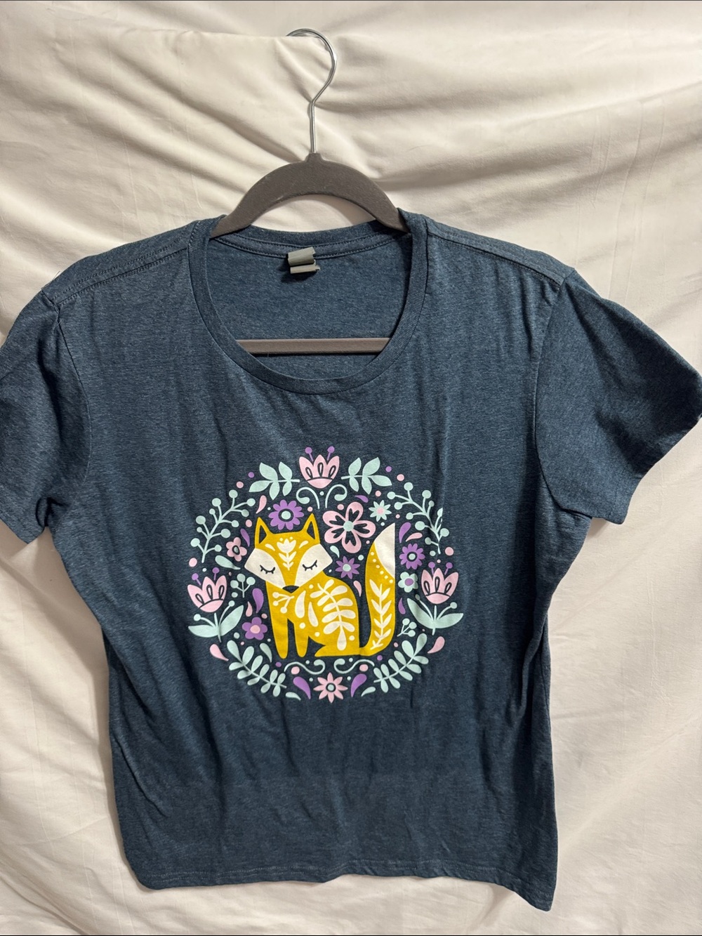 Navy Short Sleeve Tee with Yellow Fox Floral Graphic
